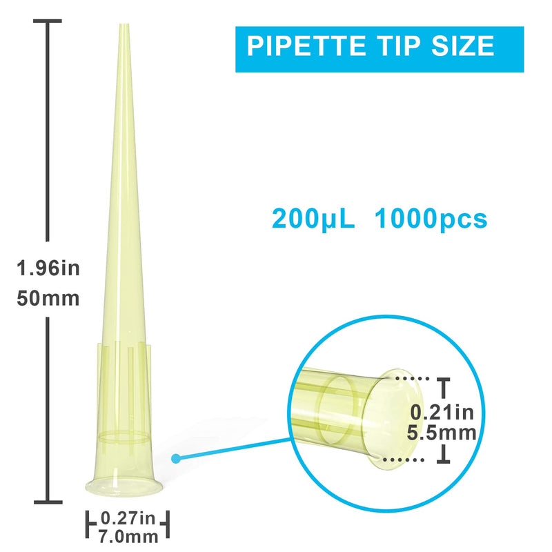ONiLAB Pipette Tips 200 UL 1000 PCS Clear Yellow Laboratory Universal Plastic Liquid Pipettor Tips Polypropylene (PP) Autoclavable, 200uL(1000PCS) 200uL(1000PCS)