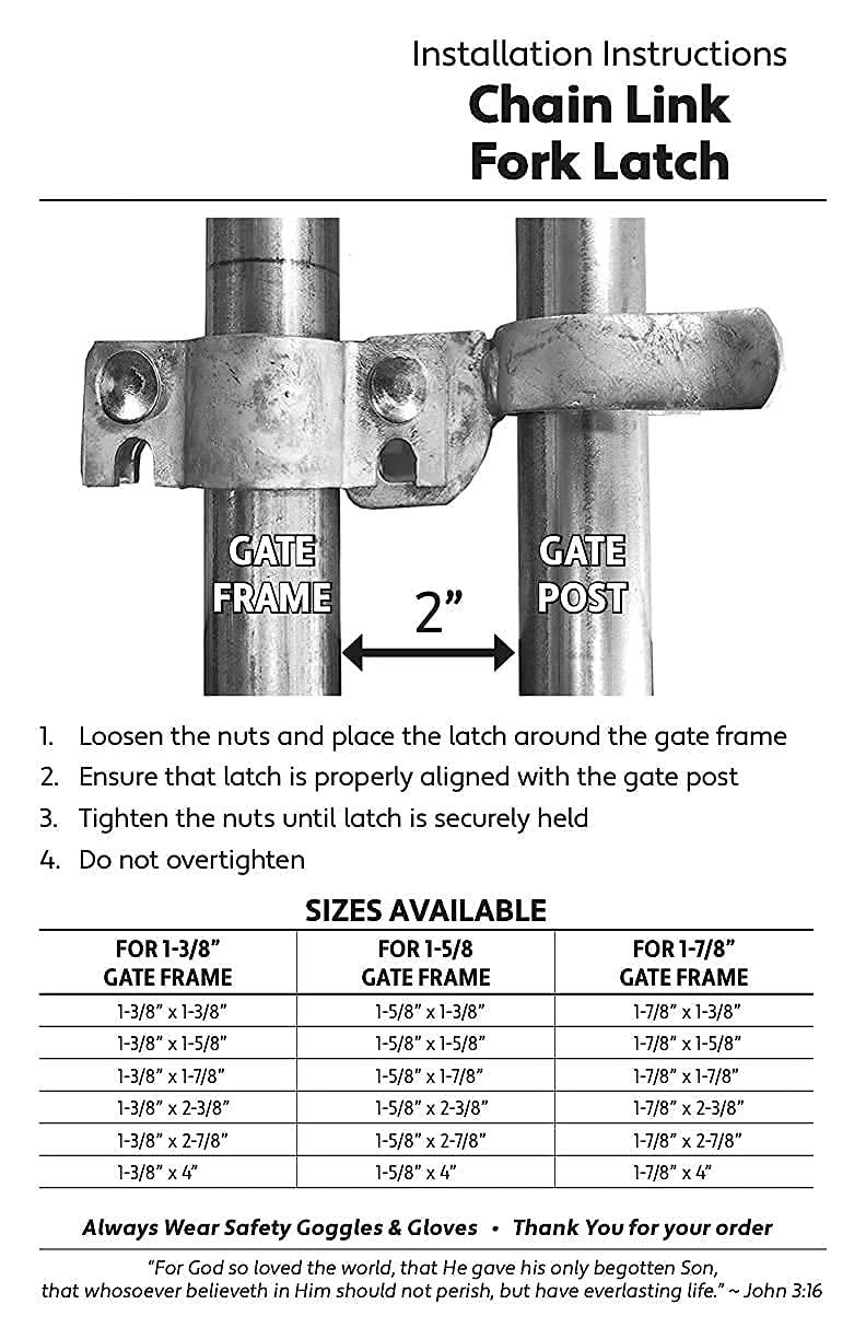 1-5/8" x 2-3/8" Chain Link Fence Gate Fork Latch - Fence Gate Latch - Galvanized Fence Gate Latch with Hole for Padlock 1-5/8" X 2-3/8"