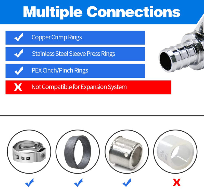 2/4/10/20 Pack Stop Valves, 1/4 Turn Straight Stop Valves, 3/8" OD Compression × 1/2" PEX Chrome Plated Brass for Faucet, Toilet Valves (10×Straight) 10×Straight