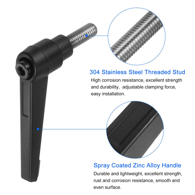 uxcell 2pcs Clamping Lever Handles, M8 x 15mm 304 Stainless Steel Threaded Male Stud, Adjustable Handles Locking Quick Release Ratchet Push Button Bolt Knobs, Black