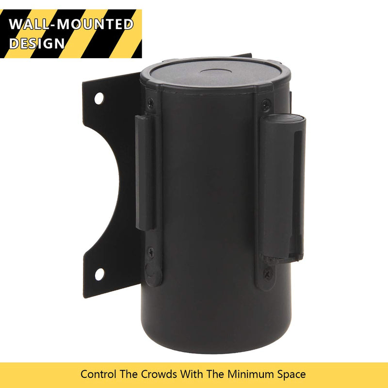 A-KARCK Wall Mount Retractable Belt 16 Foot, Crowd Control Wall Barrier with Steel Case Black and Yellow Belt with Caution: DO NOT Enter