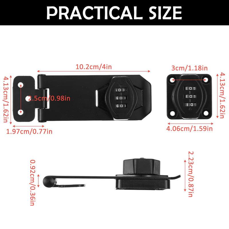 2 Pack Password Rotary Hasp Locks, Door Security Slide Latch Lock,Black Digit Combination Lock for Small Doors, Cabinets, Barn Door, Bathroom, Outdoor, Garage, Garden