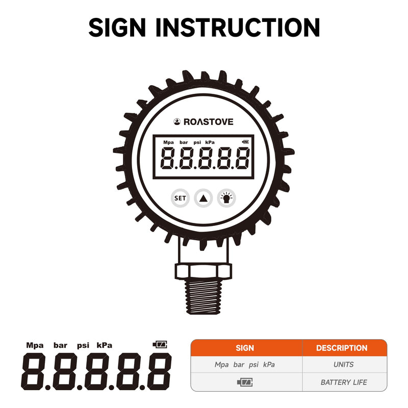 3-1/8" Dial Size, Digital Pressure Gauge, 0-100psi/bar/Mpa/Kpa, 1/4" NPT Lower Mount, 0.25% Accuracy 3-1/8",0-100PSI