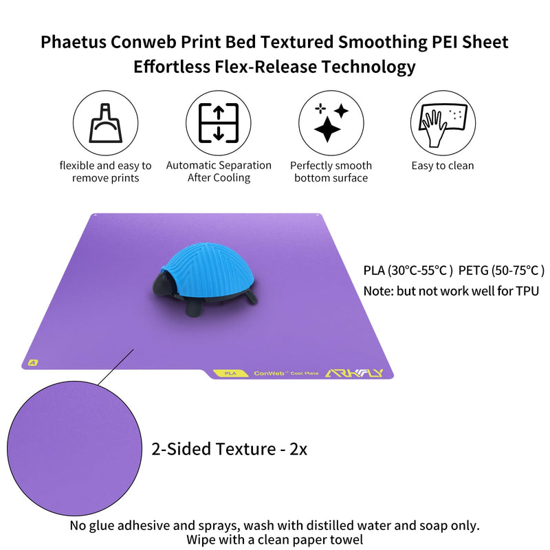 FYSETC Upgrade Cool Plate for Flashforge Printer: Replacement Phaetus Conweb Print Bed Textured Smoothing PEI Sheet for 5M Pro AD5X AD5M for Keep Printing Filament PLA 720H Saving Energy 42kwh Purple