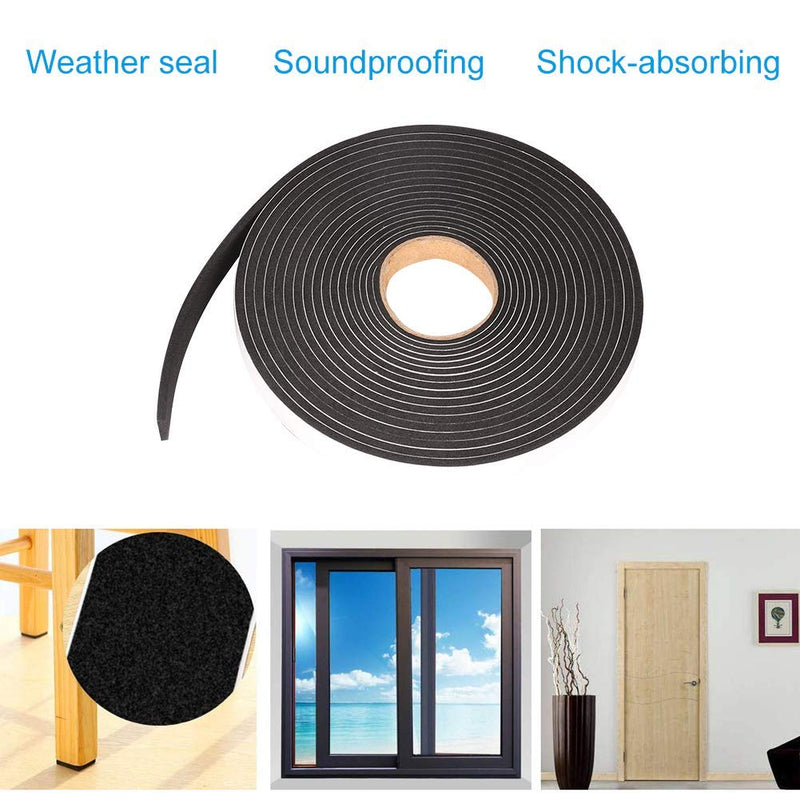 Seal Foam Tape,1/2 Inch W x 1/8 Inch T Weather Stripping for Door and Window,High Density Single Sided Closed Cell Door Insulation Weather Strip, 3 Rolls Total 50FT Black 1/2"W x 1/8"T x 50FT
