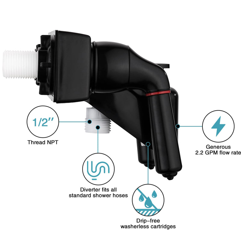 RV Shower Faucet, 4 inch Shower Valve Diverter Replacement, with Classical Dual Handles for RV/Camper/Motorhome Bathroom, Black