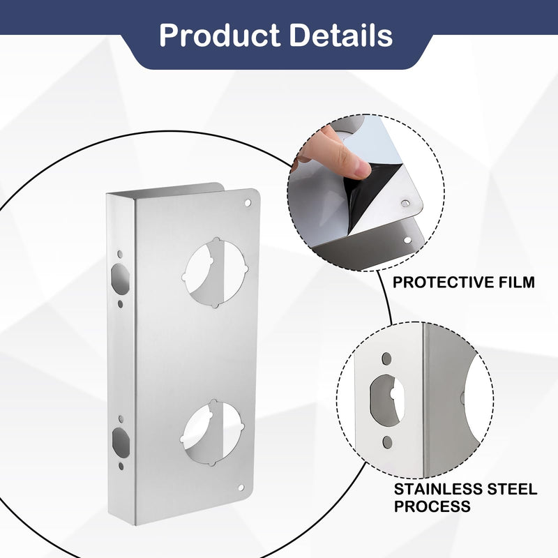 Lock and Door Reinforcer Plate, Reinforce and Repair Doors, Add Extra Security to Your Home, Latch/Deadbolt Cover Plate 2-3/8 in Backset, 1-3/4 in Thickness, Stainless Steel Door Guard DH-60-45 Satin Nickel