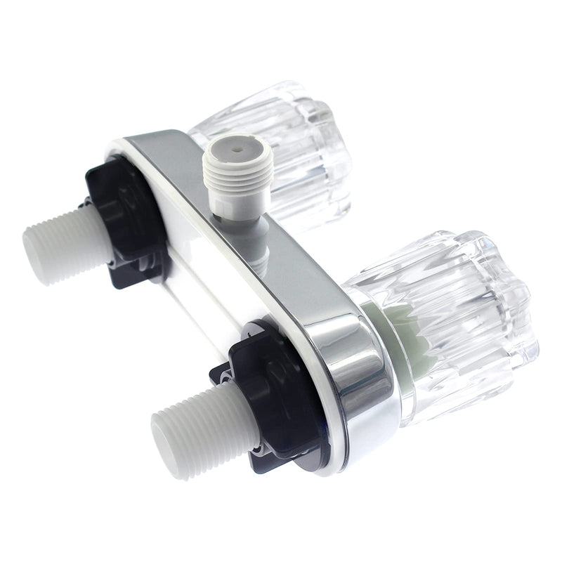 RV Faucet - 4' Shower Valve Diverter Assembly Kit, Replacement for RV Camper Shower, Bathroom Mixing Valve Control Chrome+Crystal Acrylic Knobs