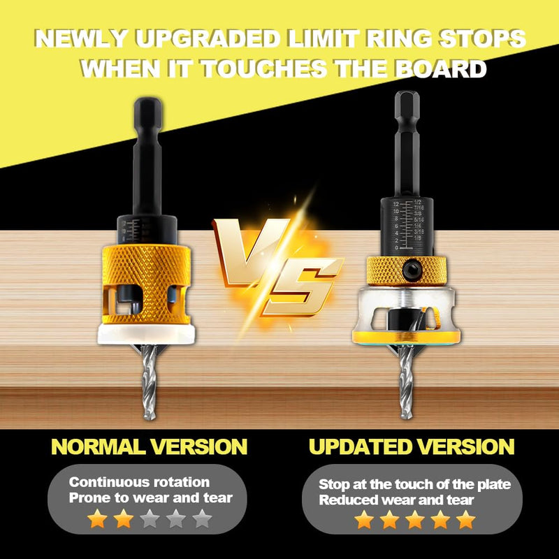 Countersink Drill Bit Set - HSS M2 Counter Sink Adjustable Depth Drill Bit for US Wood Screw, 1/8" 9/64" 5/32" 11/64" 3/16" 82° Counter-Bore New-5pcs