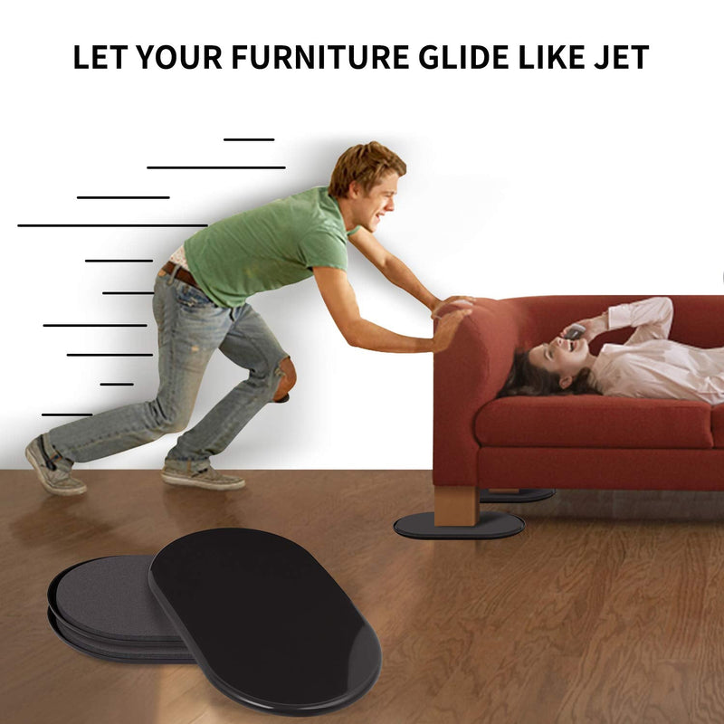 8 Pack Large Furniture Movers Sliders for Carpet, 9 1/2" x 5 3/4" Reusable Oval Furniture Moving Pads, Sliders for Moving Heavy Bed Sofa Fridge Couch Cabinet, Move Items Quickly and Easily (Black) Black 9 1/2" x 5 3/4"