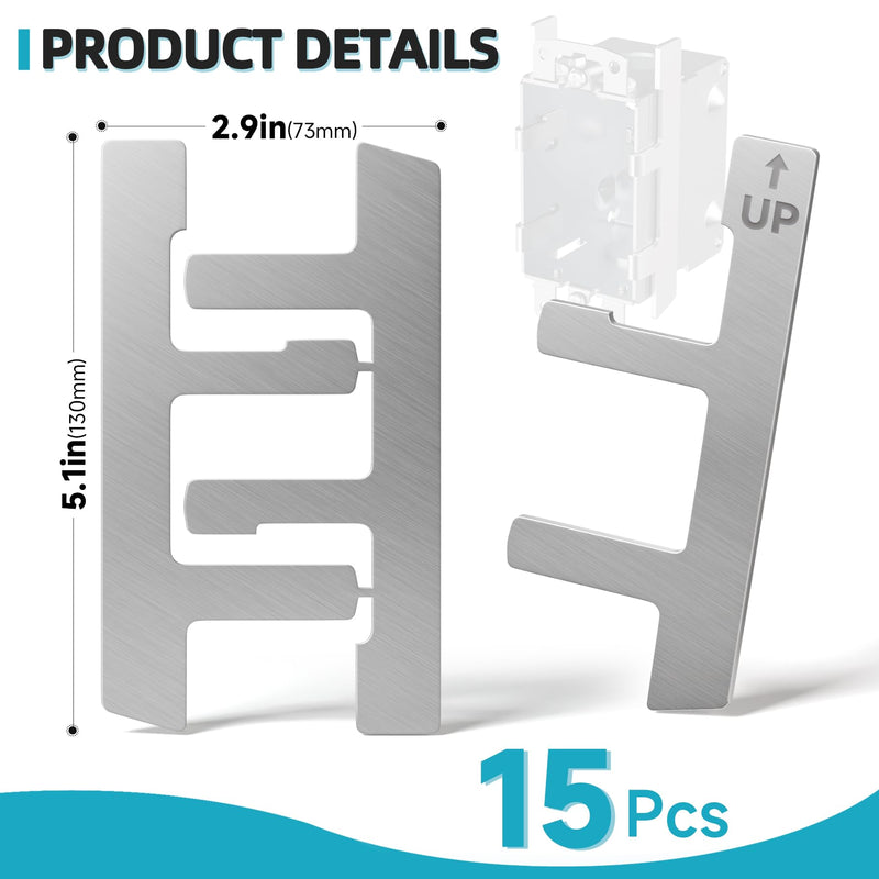 15 PCS Switch Box Straps, Electrical Box F Clips Support, Strap on Electrical Outlet Repair for Loose Outlet Fix, Electrical Device Mounts with Plaster Ears Electrical Box F Clips -15 PCS