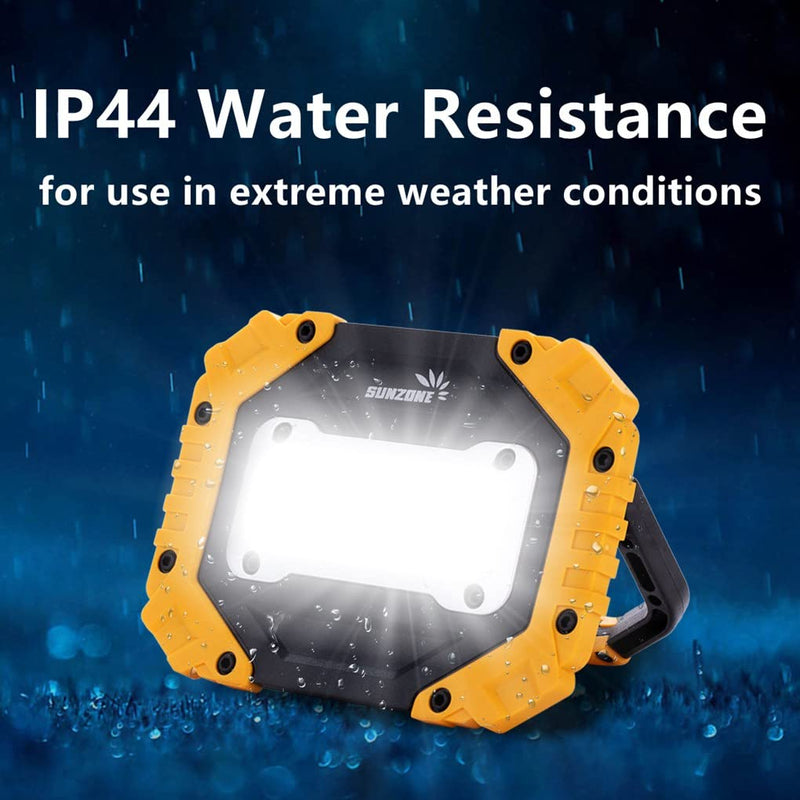 sunzone Portable LED Work Light,Flood Lights, Job Site Lighting, Super Bright Waterproof for Outdoor Camping Hiking Car Repairing Fishing Workshop Battery Included with Emergency SOS Model AA Battery model 2 Pack Yellow