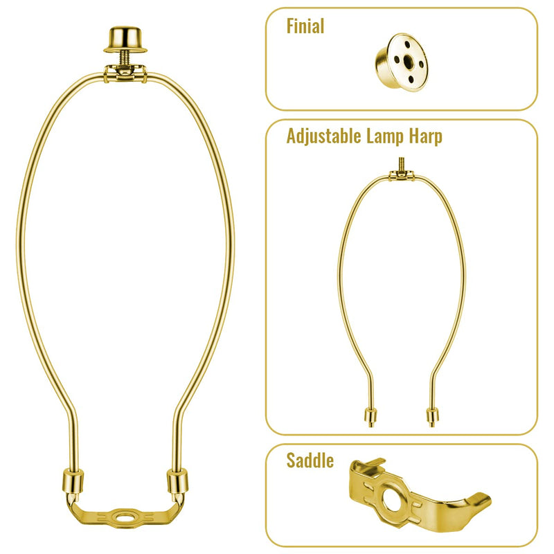 2 Pcs 10Inch Lamp Shade Harp Holders Detachable Lamp Shade Bracket Heavy Duty DIY Lighting Accessories for Floor Lamps and Table finials Bracket Light Fitting (Polished Brass) Polished Brass