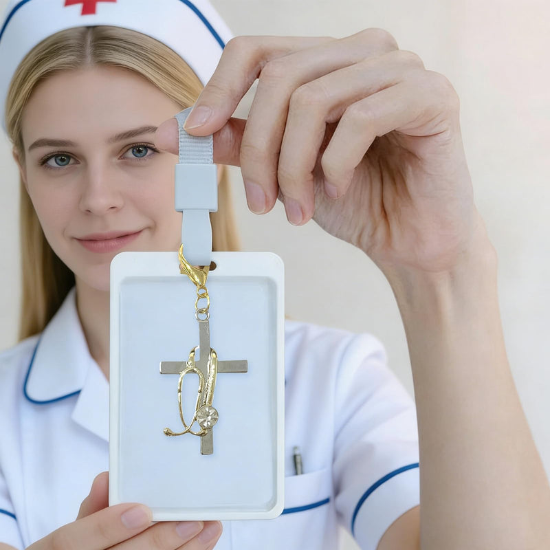 Cross Stethoscope Charm Nurse Badge Buddy, Gold Christian Badge Reel Charms, Nurse Badge Reel Accessories, Student Nurse Badge Buddy for Women Medical RN LPN Graduation Appreciation Gifts