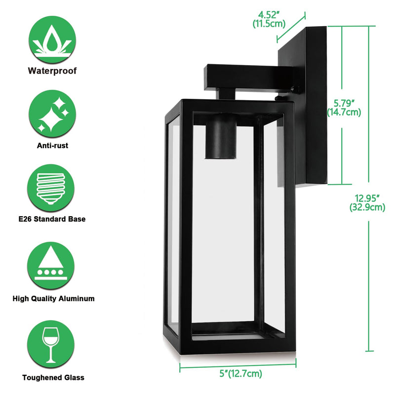 MAXvolador Outdoor Wall Lantern, Exterior Waterproof Wall Sconce Light Fixture, Black Anti-Rust Wall Mount Light with Clear Glass, E26 Base Wall Lamp Large