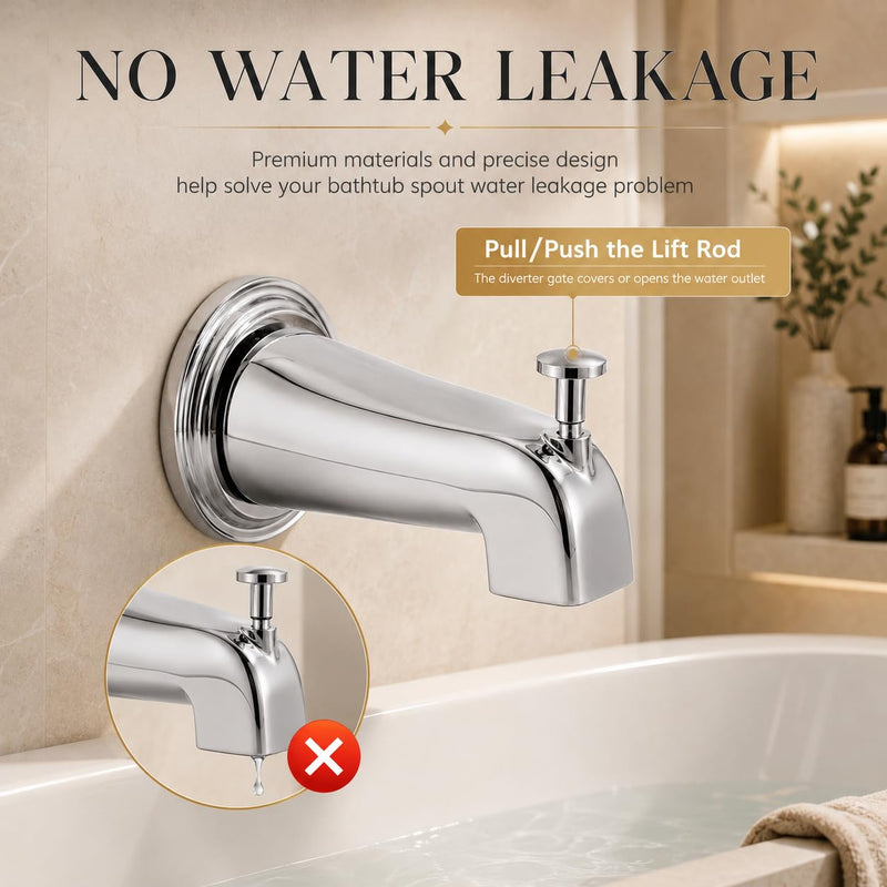 5.3" Chrome Bathtub Spout with Diverter, All-Metal Replacement Kit