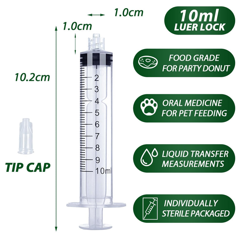 10mL Luer Lock Syringe 4 Pack Large Plastic Sterile Syringes without Needle, for Liquid, Oral, Measurement, Dispensing, with Cap 10ml 4.0