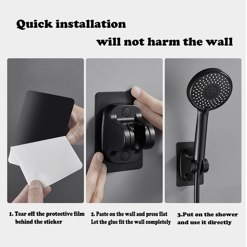 DASITON Large Wall Mount Strong Adhesive Waterproof Handheld Shower Holder,Shower Head Holder,for rv Shower Kids Shower Bathroom Shower Black