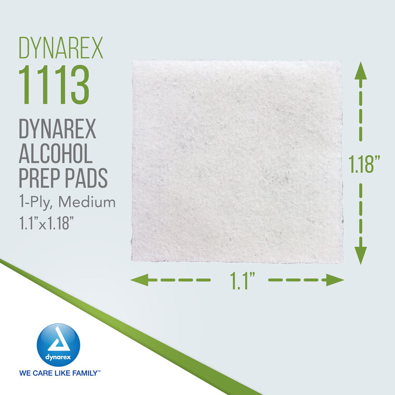 Dynarex 1113 Alcohol Prep Pad Sterile, Medium, Count 200 (Pack of 1) 200 Count (Pack of 1)