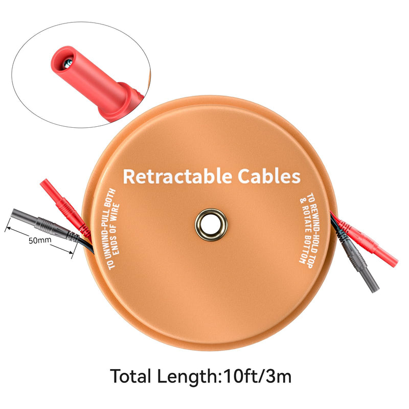 Goupchn 9PCS Multimeter Test Lead Kit, 2 Wire 10ft 18AWG Retractable Wires with 4mm Banana Plugs, Heavy Duty Alligator Clips, Wire Piercing Probes Electrical Test Wires for Automotive, Electrical 10ft/3m Banana Plug Leads Kit