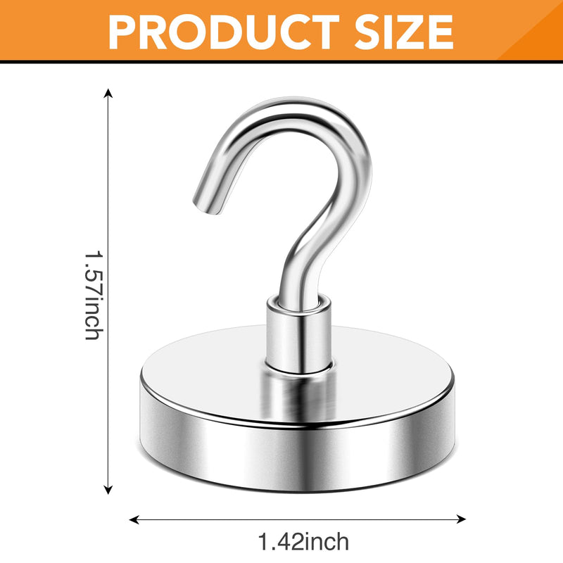 DIYMAG 6 Packs Magnetic Hooks,150 lb Heavy Duty Neodymium Magnets with Hooks for Refrigerator, Strong Cruise Ship Essentials Hooks for Hanging, Magnetic Hanger for Grill 150lbs Silver-6P