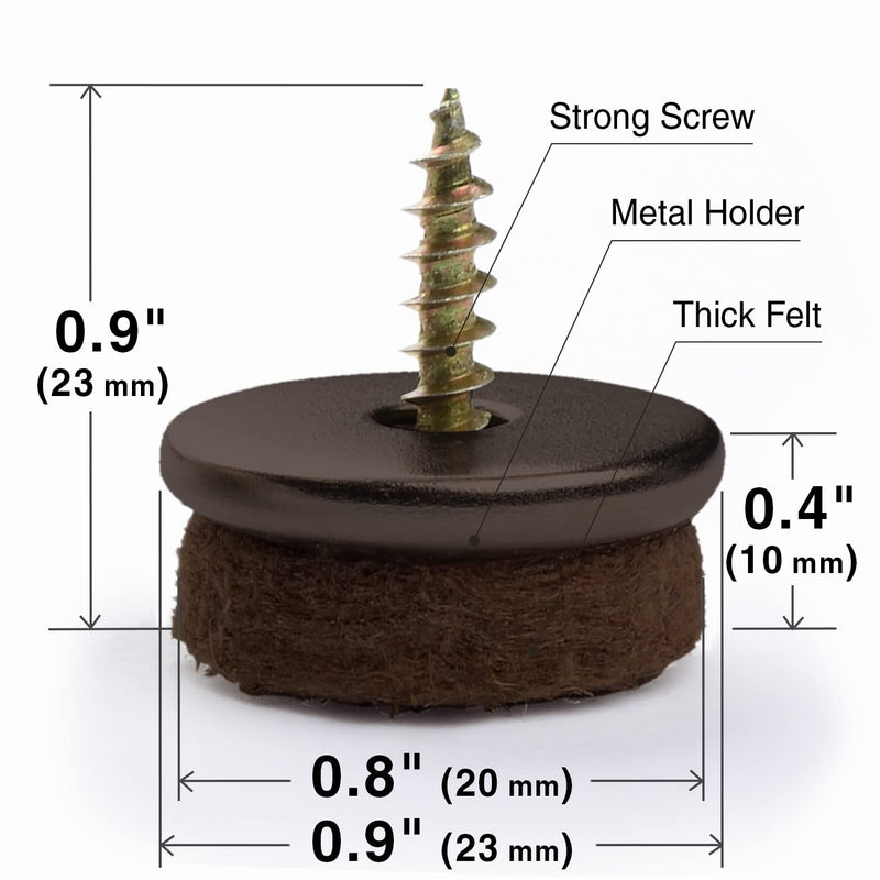Screw-On Felt Furniture Pads X-Protector 24 PCS - 0.8” Chair Leg Floor Protectors for Hardwood Floors - Premium Chair Glides - Brown Floor Protectors for Chairs - The Best Furniture Sliders! 0.8" Brown