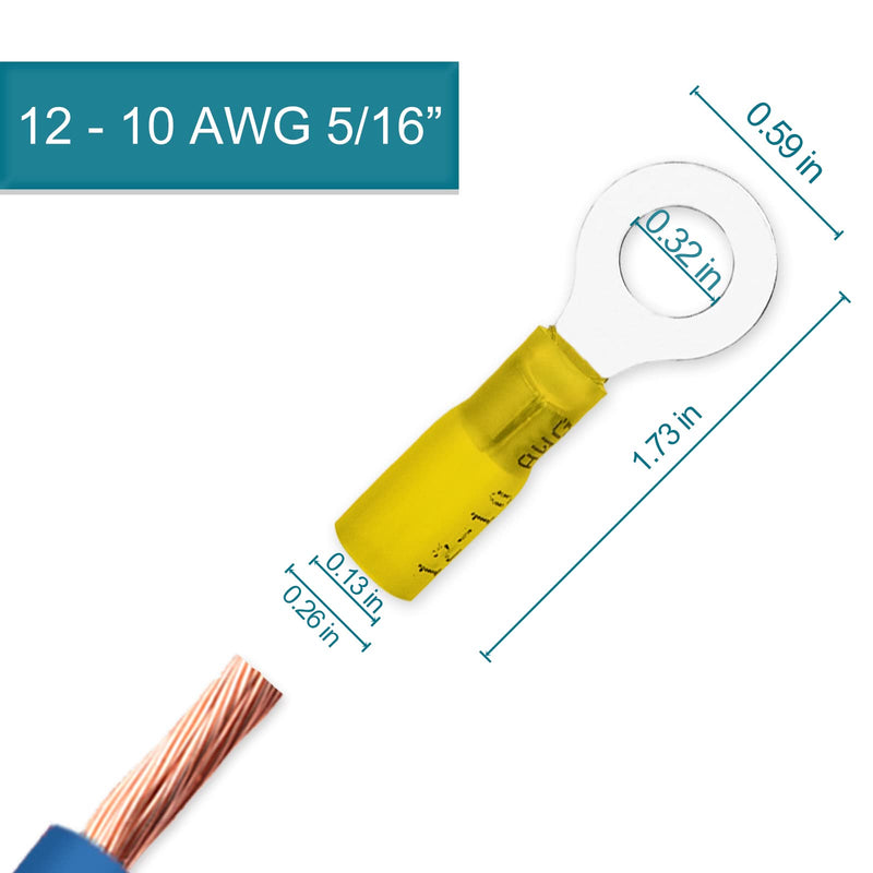 60 PCS Heat Shrink Wire Connectors, 12-10 AWG Ring Terminals, 12-10 Gauge 5/16" Stud(M8) Automotive Marine Ring Connectors by Housun 12-10AWG-5/16"(M8) 60PCS