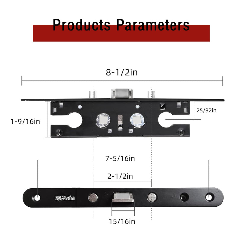 Storm Door 2 Point Bolt Mortise Lock Body,Replacement Fit Pella Storm Door Handleset Part,Blcak Face Plate