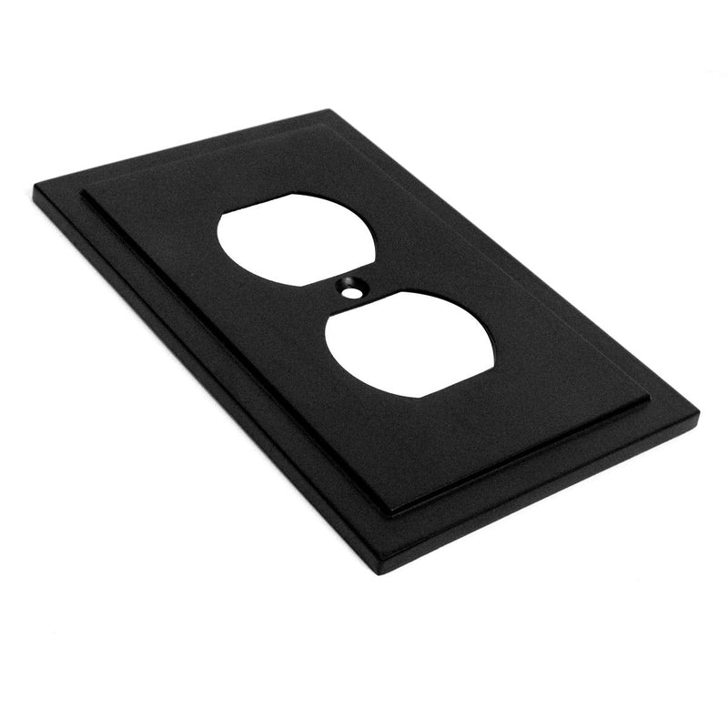 Modern Edge Decorative Wall Plate Switch Plate Outlet Cover, Durable Solid Zinc Alloy (Single Duplex 2PK, Matte Black) Single Duplex 2PK