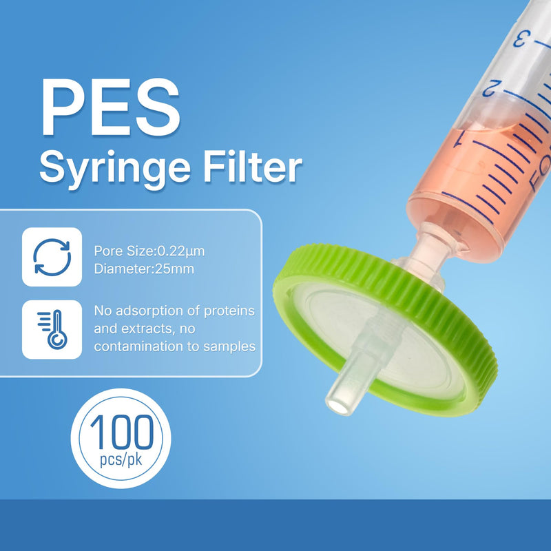 Syringe Filters Hydrophilic PES 25 mm 0.22 um Non Sterile 100/pk 25mm 0.22um