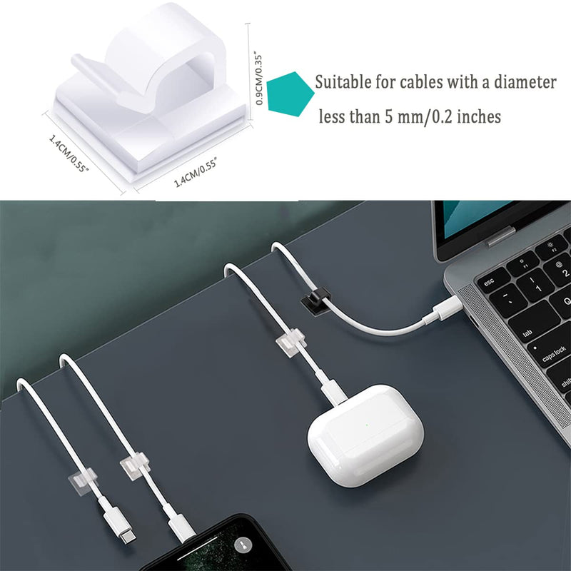 60PCS Cable Clips, KGROTE Outdoor Wire Clips Adhesive Cable Hooks Cord Organizer Holder Christmas Light Clips for Desk, Wall Cable Management, String Lights, Fairy Lights, Decorations Hanging - Clear Small-60PCS
