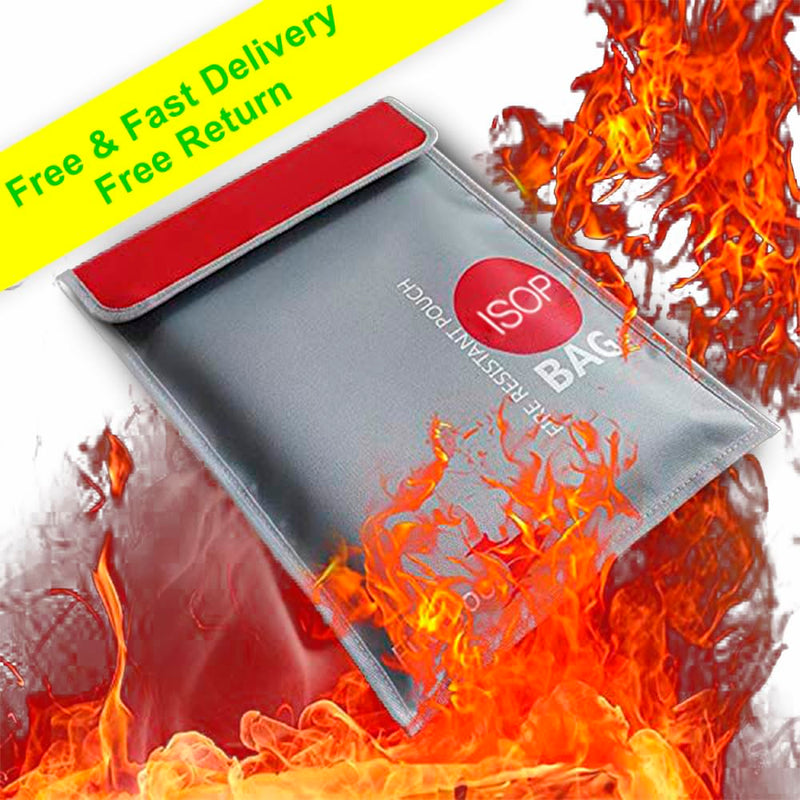 Fireproof Document Pouch 15" x 11" Money Safe - Fireproof Document Bag - Silicone Coated Fire Resistant Bag - Safe Storage for Money or Documents - Waterproof Safe for Documents