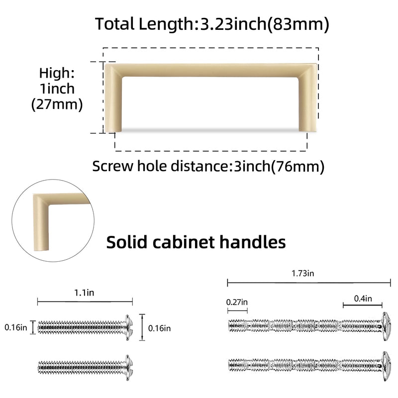 10 Pack Brushed Gold Cabinet Pulls 3 Inch(76mm) Hole Center Drawer Pulls Cabinet Hardware Kitchen Cabinet Handles for Bathroom Dresser Pulls 3'' Hole Center(76mm) 10