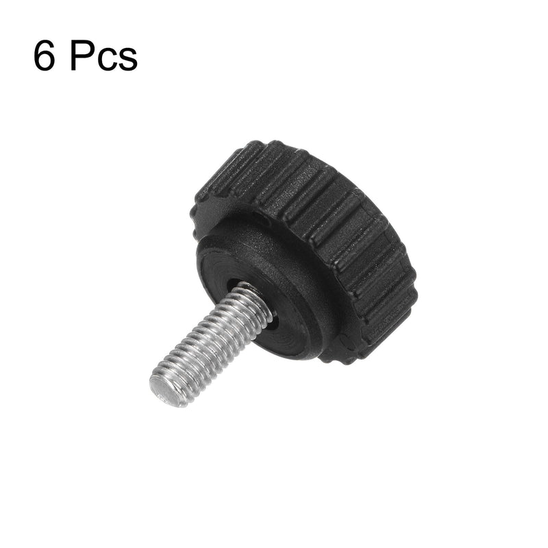 HARFINGTON 6pcs Knurled Clamping Knobs Thumb Screws M6 x 16mm Metric Male Thread 28mm Matte Plastic Head 304 Stainless Steel Stud Hand Threaded Knob Thumbscrew Handle, Black