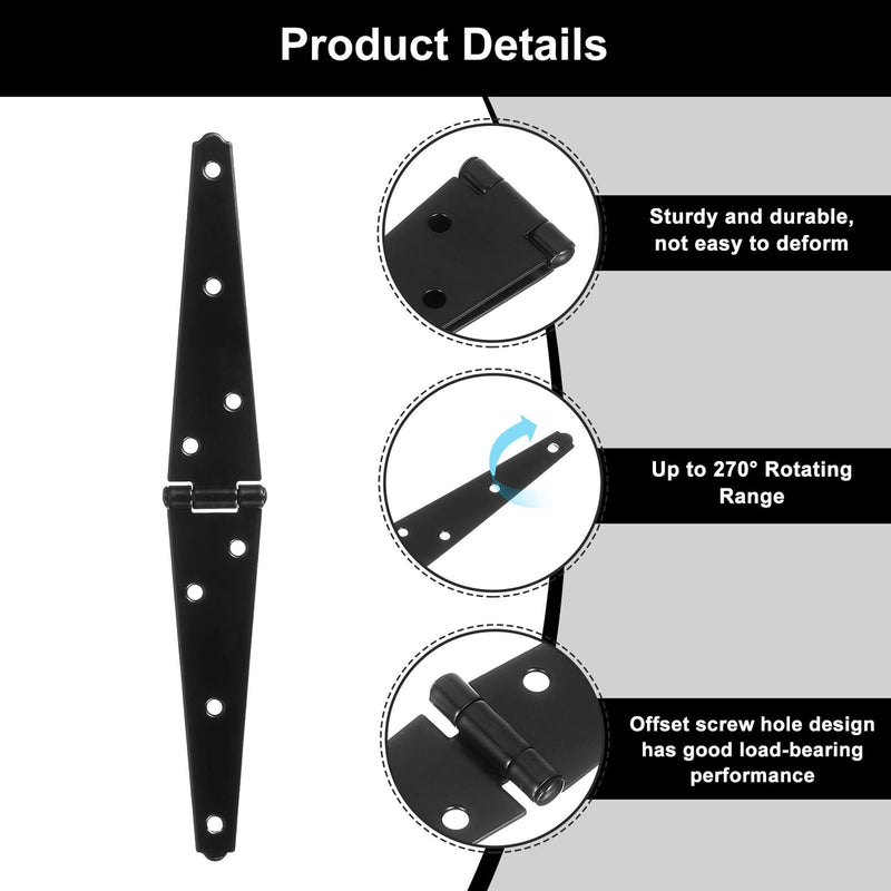 uxcell 6Pcs Strap Hinges, 5 Inch Shed Door Hinges Heavy Duty Gate Hinge Tee Hinge with Screws for Wooden Fences Yard Doors Barn Gate, Black