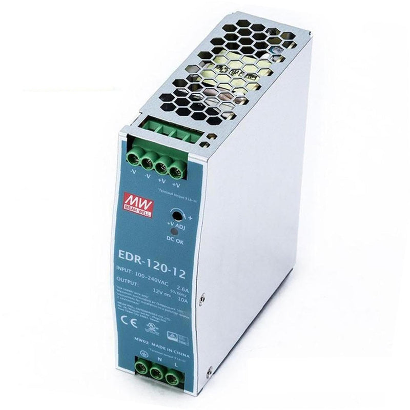 EDR-120-12 12 Volt AC-DC DIN Rail Power Supply, 120W, 10A; Metal Encased for Enhanced Heat Dissipation in Electromechanical Systems Industrial Power Supply