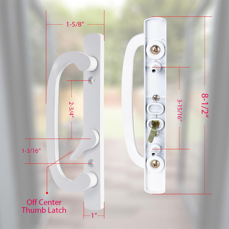 Keyed Sliding Patio Door Handle Set with Mortise Lock, Zinc Diecast, Offset Thumbturn, Fits 1-5/8" to 1-3/4" Door Thick, 3-15/16" Hole Spacing, Non-Handed, White Keyed Set