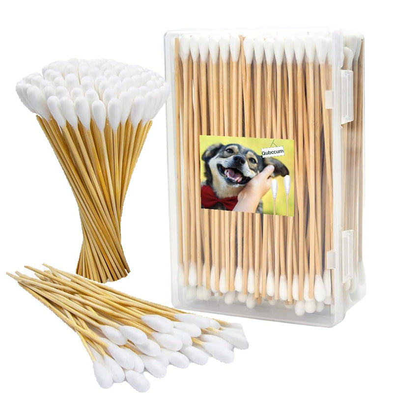 Large Cotton Swabs in Storage Box, 6 Inch Dog Ear Swabs with Bamboo Handle for Dogs - Soft Cotton Tips, Gentle and Lint-Free, Specially Designed for Dog,Large Area Cleaning Solution (200) 200