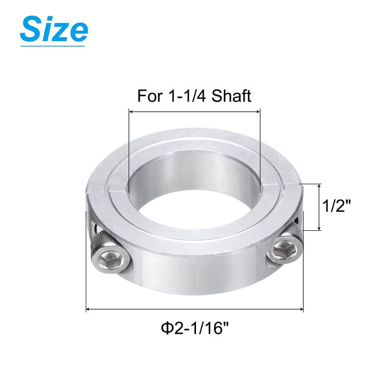 uxcell 2pcs Double Split Clamp-On Shaft Collar for 1-1/4" Shaft, Two-Piece Clamping Collar, 2-1/16" OD, 1/2" Thickness, Aluminum Alloy Set Screw Split Collar Clamp