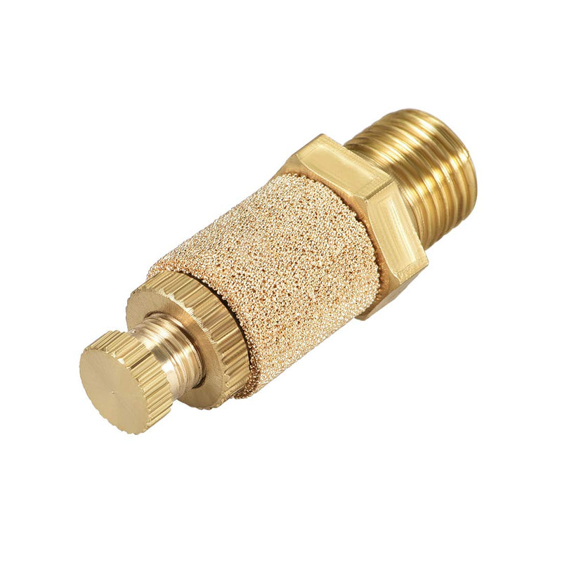 uxcell Sintered Bronze Exhaust Muffler Top Adjustable G1/8 Pneumatic Air Muffler Air Flow Speed Controller Brass Flow Control Muffler 2pcs