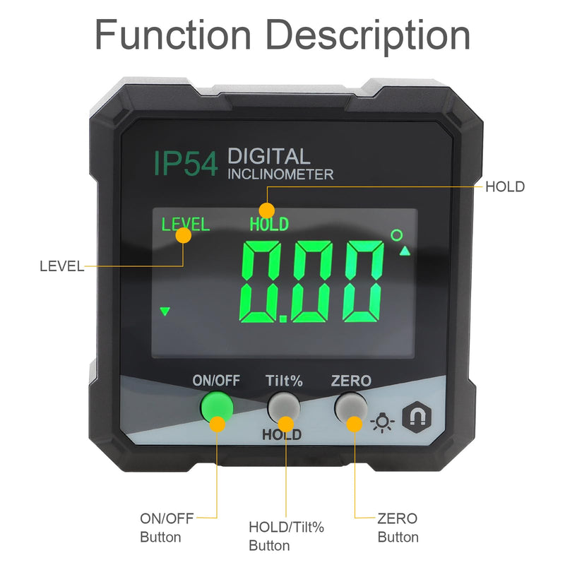 Digital Level Angle Gauge Meter, Magnetic Protractor Inclinometer, Angle Finder Level Box with AAA Battery and screwdriver for Woodworking, Table Saw,Construction with Magnetic Base Small