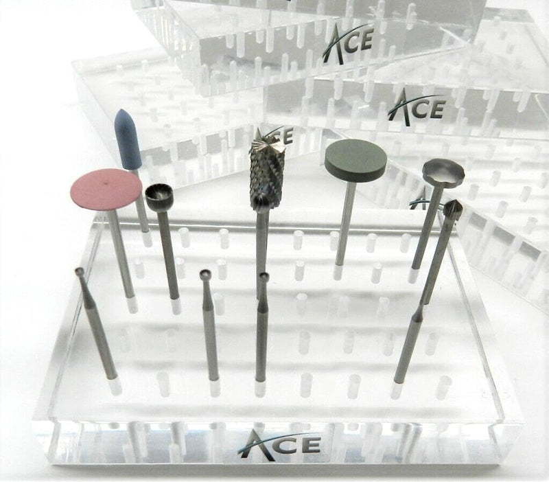 JTS Clear Bur Holder 4-1/4" x 3 Plastic 40 Hole Jewelers for Shanks 3/32" Organizer
