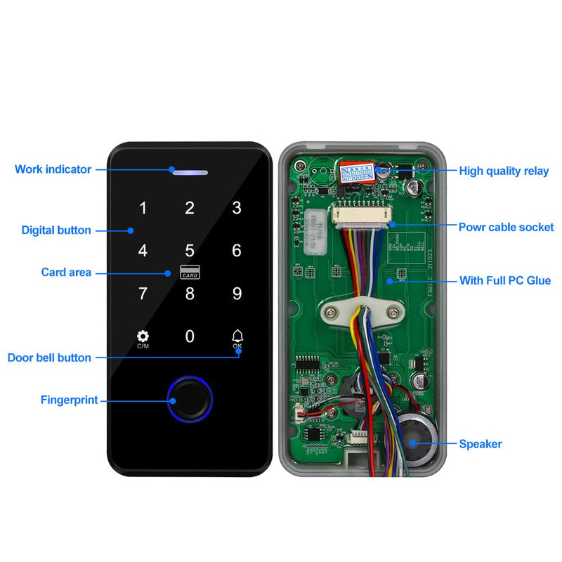 NFC Bluetooth Tuya Access Controller IP68 Waterproof RFID Keypad Fingerprint Biometrics Smart Password Lock System + 10pcs 13.56MHz Keyfobs