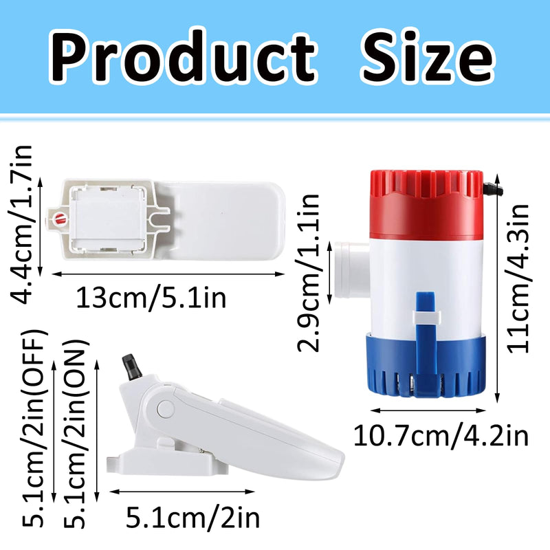 Boat Bilge Water Pump, 12 V 1100 GPH, Automatic/Non - Automatic Marine Bilge Pump, with Boat Pump Float Switch 12 V 24 V 32 V, for Boats, yacht, Boat, Caravan RV Submersible