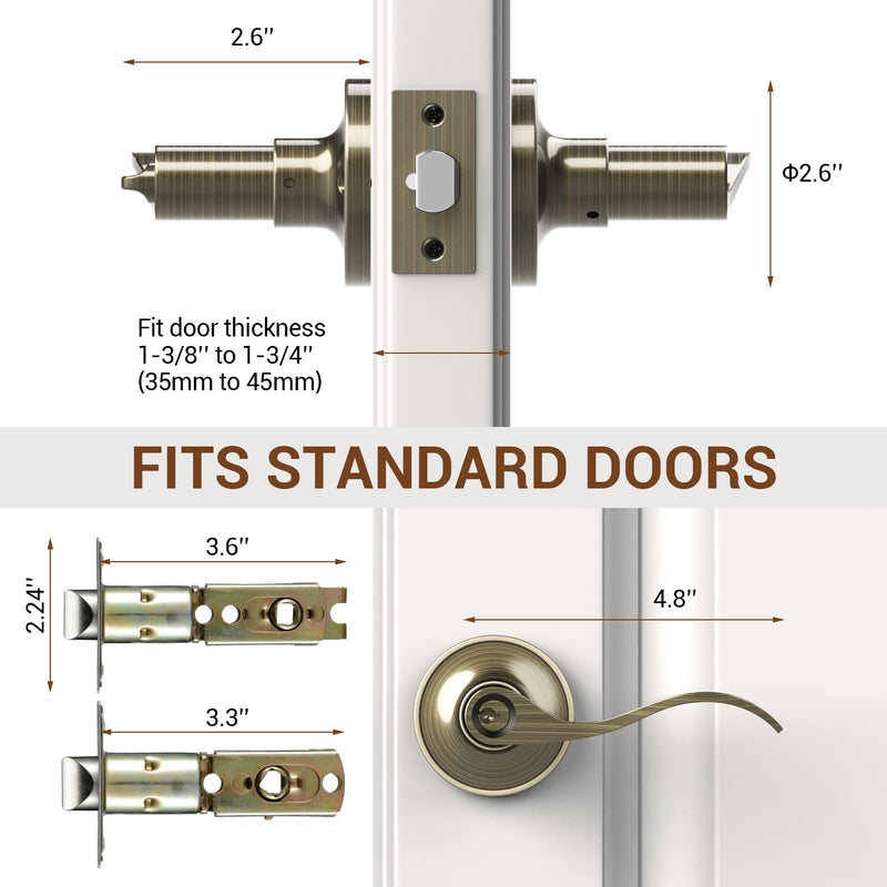 Door Handle with Lock, Ohuhu Bronze Door Knobs Interior Exterior Door Lock Lever with Key Antique Brass for Bedroom Bathroom Privacy not Keyed Alike Wave Style Entry locksets Zinc Alloy 2 Pack