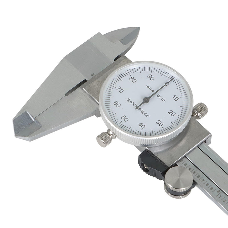 6 inch Dial Caliper Imperial Stainless Steel Shockproof Measuring Measurement 4-Way Dial Caliper 0.001" with Plastic Case