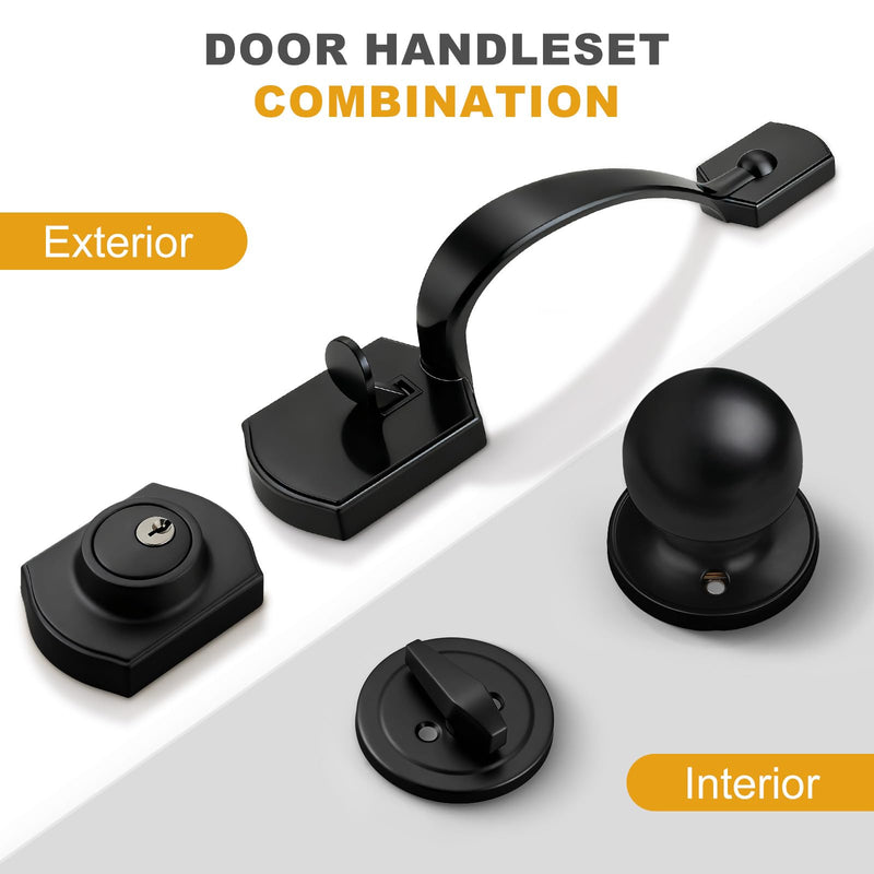 Probrico Matte Black Front Door Handleset, Exterior Door Lock Set with Deadbolt Single Cylinder Front Door Knob and Deadbolt Set, 1 Set