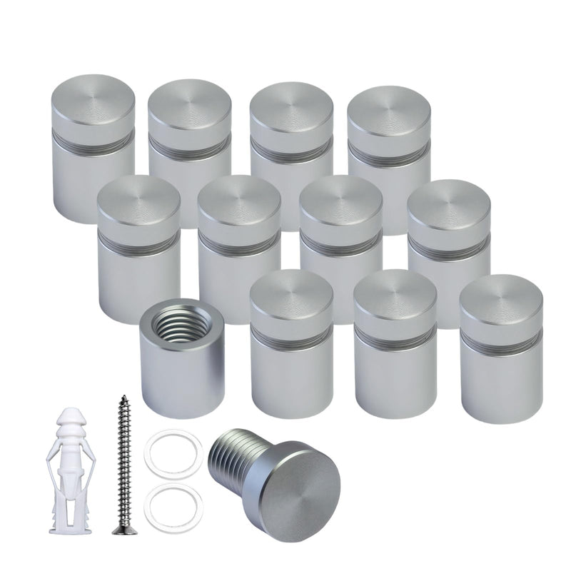 Pack of 12 Aluminum Wall Spacers, Standoff Screws, Sign Standoff Mounting Hardware Glass Standoff for Acrylic Signs (Satin Chrome, 1/2" x 1/2") 1/2" X 1/2" Satin Chrome