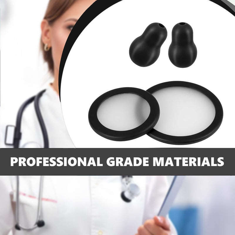Stethoscope Spare Parts Kit – Includes Eartips, Adult & Pediatric Diaphragms, Non-Chill Bell Sleeve, 4Pcs Super Soft Earbud Eartips Earpieces Replacement for Littmann Stethoscope Silicone Black.