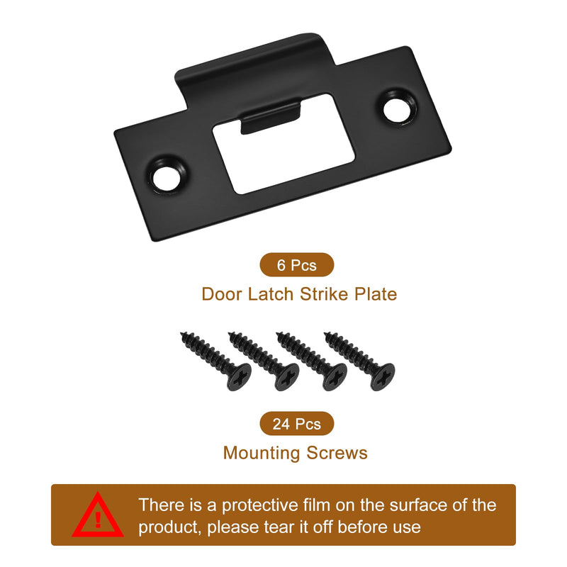 uxcell t Door Strike Plate, 6Pcs 70mm x 40mm 201 Stainless Steel Latch Deadbolt Strike Plate for Door Frame Door Jamb, Black
